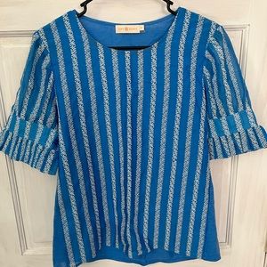 Tory Burch Embroidered Organza Blouse Blue MED